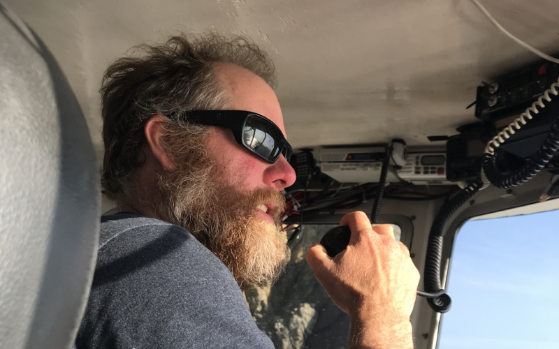 Alward speaking on the VHF on F/V Challenger Alward speaking on the VHF on F/V Challenger